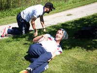 Le club de Foot du Fc Sion s'est initie au golf et posent pour le photographe ce vendredi 22 aout 2014 au Gofl Club de Sion. (PHOTO-GENIC.CH/ OLIVIER MAIRE)